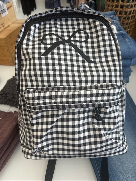 Zenana Outfitters Handbags - Zenana Outfitters Black and White Gingham Backpack with Bow Accent